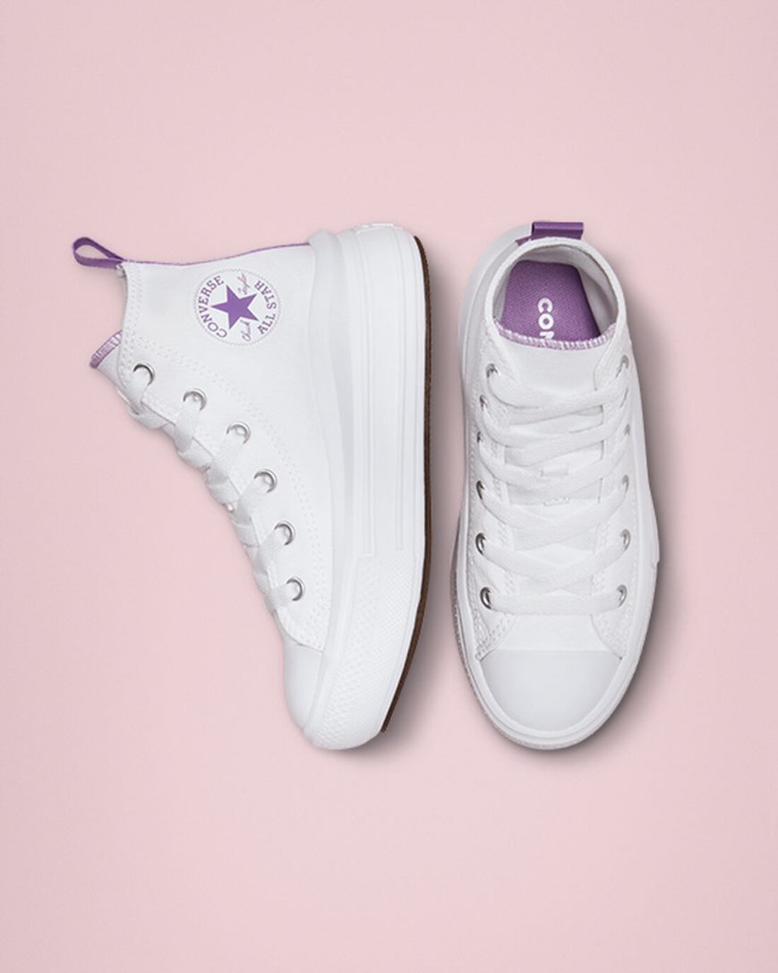 Zapatos Plataforma Converse Chuck Taylor All Star Move Altas Niña Blancas Moradas Blancas | PE 782WL4